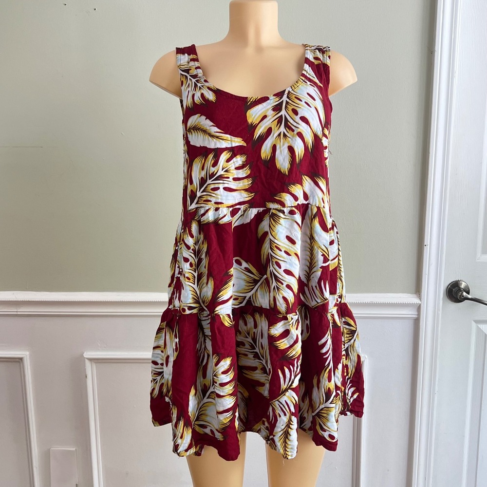 Bali Mini Dress Sz M Tropical Tiered Red Summer Sundress Cruise FSU Seminoles